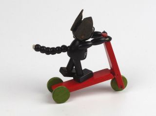 Vintage wooden toy figurine,  Felix the cat,  Children ' s scooter,  Schowanek 7
