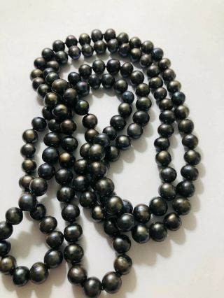 Vintage Black Cultured Pearl Flapper Necklace