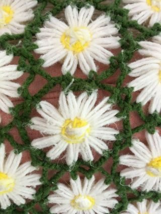 VTG Handmade Crochet Throw Blanket 3D Daisy Afghan Yellow Green Flowers 60 