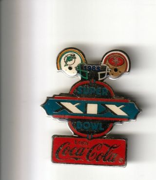 Vintage Bowl Xix Coke Coca Cola Pin Lapel 1985 Dolphins San Francisco