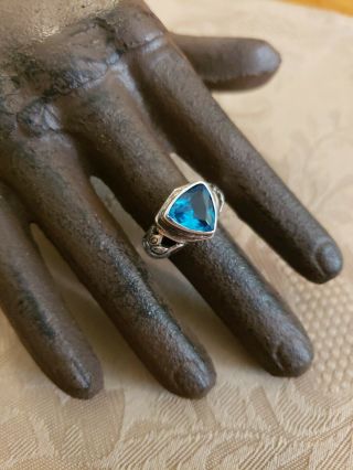 Vintage Sterling Silver Blue Stone Ornate Filigree Ring Sz 5.  5