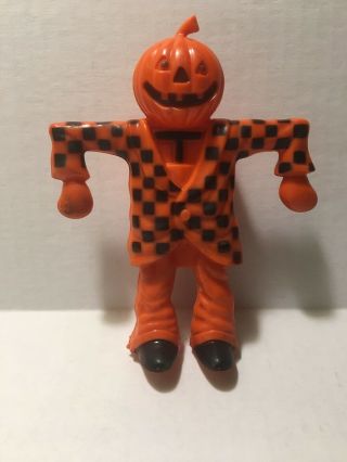 Vintage Halloween Hard Plastic Candy Container Pumpkin Head Scarecrow Rosbro