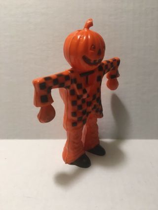 Vintage Halloween Hard Plastic Candy Container Pumpkin Head Scarecrow Rosbro 2