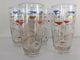Vtg Set Of 4 Mid Century Modern Geometric Triangle Drinking Glasses Barware