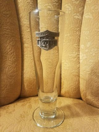 Harley Davidson With Pewter/ Metal Sign Glass Beer Vintage 9.  5 Inches