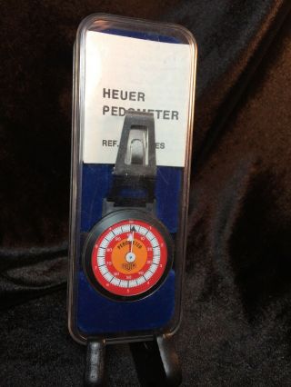Excellentag Heuer Pedometer W/case & Instructions - - Red White Orange Face Vintage