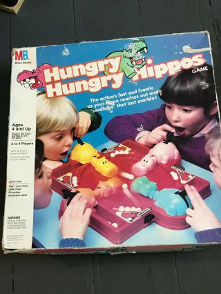 Vintage Hungry Hungry Hippos Board Game W/ Box 3 Marbles 1978 Toy