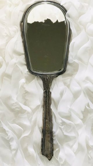 Vintage Victorian Vanity Sterling Silver Hand Mirror Saart Bros Monogram L 12.  5 