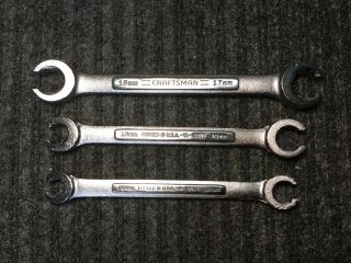 Vintage Craftsman 3 Pc Metric Flare Nut /line Combo Wrench Set Usa