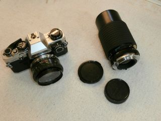 Vintage Olympus Om - 10 Slr Film Camera Adapter And 2 Lens Kit.  Om10
