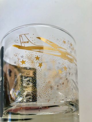 VINTAGE TWA AIRLINE BLACK GOLD MID CENTURY MOD TUMBLER DRINKING GLASS 6