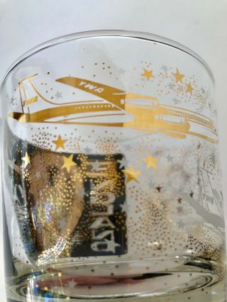 VINTAGE TWA AIRLINE BLACK GOLD MID CENTURY MOD TUMBLER DRINKING GLASS 7
