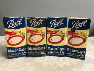 Ball Vintage Mason Caps W/ Dome Lids 48 Regular Lids/bands Vacu - Seal Boxes Prop