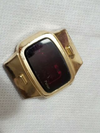 Vintage 1970 ' s PULSAR 14K Gold Filled RED DIAL Digital LED WATCH - as found 2