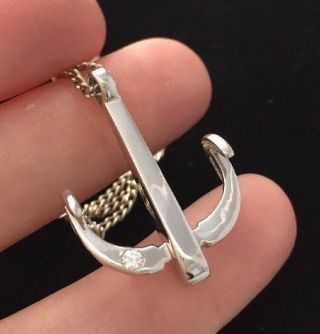 Lovely Vintage Sterling Silver And Crystal Anchor Pendant Necklace