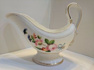 Vintage White Floral Gravy Boat With Gold Trimming