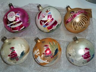 6 Large Vtg Poland Polish X - Mas Tree Glass Ball Ornaments 12 " Circumference