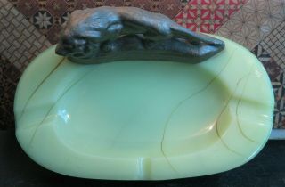 LARGE vintage slag glass LION ashtray Akro Agate NEAR 4