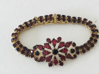 Vintage Gilt Metal And Garnet Glass Bracelet