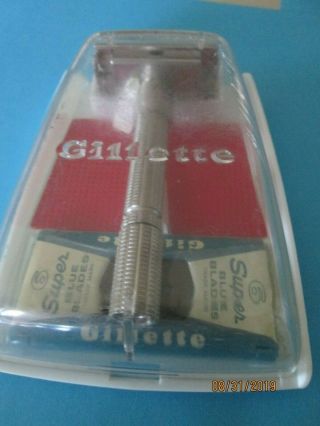 Vintage Gillette 1964 " Slim " Adjustable Razor,  W/ Orig Case & Blades