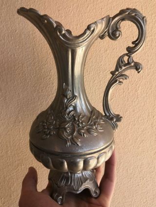 Vintage Peltrato 95 Floral Vase Art Deco Collectible Pewter Pitcher Italian