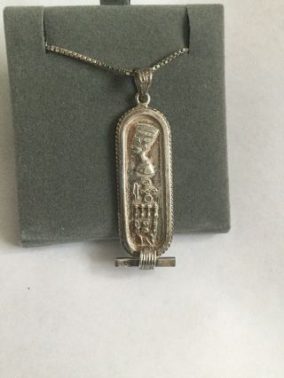 Vintage Hallmarked Silver Egyptian Ingot Pendant On Box Chain/necklace