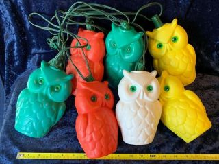 Vintage 60s Owl Blow Mold 7 String Lights Lantern Patio Party Tiki Lantern