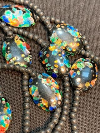 Vintage Fabulous Multi Color Art Glass Beaded Pendant Beaded Necklace 44” Long