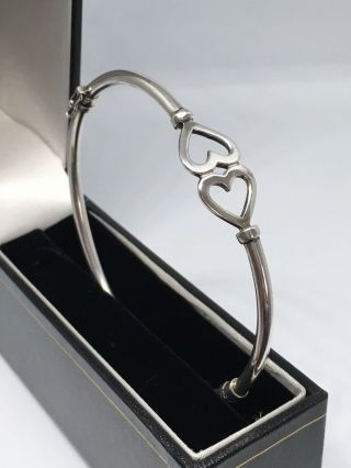 Vintage Jewellery Sterling Silver Twin Heart Hallmarked Hinged Bangle Bracelet