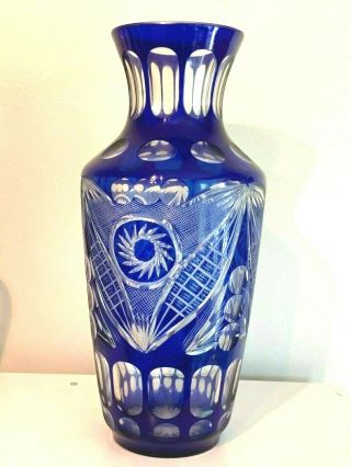 Large Vintage Cobalt Blue Crystal Vase,