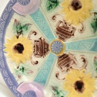 Vintage Majolica Plate Purple Yellow 8 Inch Floral Sunflower