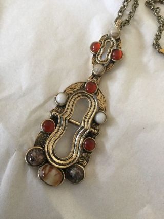 Vintage Miracle Pendant Necklace,  Scottish Celtic,  Agate & Citrine Glass,  Signed