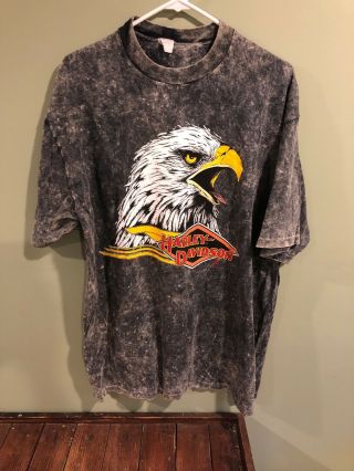 Vintage 1985 Harley Davidson Distressed Mens Shirt Eagle Sioux Falls Xl