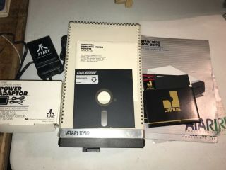 Atari 1050 5.  25” Disk Drive Diskette,  Manuals Cords Master Diskette