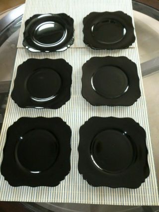 Vintage Black,  Art Deco,  Glass Plates - Set Of 6,  8 Inch Size