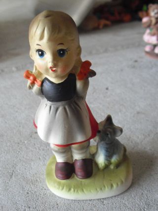 Vintage 1950s Ceramic Japan Girl With Dog Figurine 4 1/2 " Tall