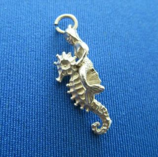 Vintage 925 Sterling Silver Charm Pendant Mermaid Riding A Seahorse Nuvo
