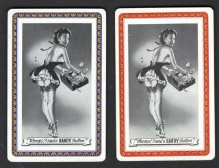 2 Single Swap Playing Cards Sexy Pinup Girl Leggy Stocking Tops Heels Vintage Ad