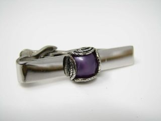 Vintage Collectible Tie Bar: Purple Center Silver Tone