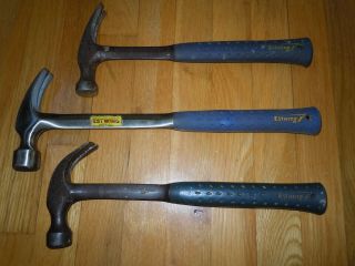 3 Vintage Estwing Claw Hammer Set E3 - 16s E3 - 22sm E3 - 20c Nylon Grip All Metal Usa