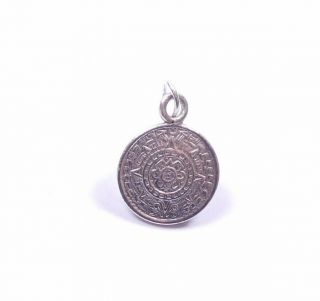 Vintage Charm Aztec Calendar Small 925 Sterling Silver 1.  3g