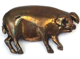 Vintage Pig Brooch Pin Copper Tone Metal Figural Costume Jewelry