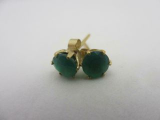 Emerald In 9k Gold Stud Earrings Vintage Art Deco C1920.  Tbj08160