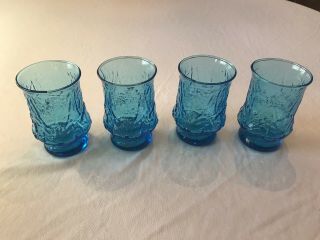 Vintage Anchor Hocking Blue Rain Flower Tumblers,  Drinking Glasses