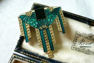 Vintage Jewellery Pierre Bex Art Deco Design Enamel Brooch (70s)