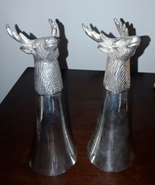 X2 Vintage Tall Deer Head Metal Glass Stag Buck Hunting 7 "