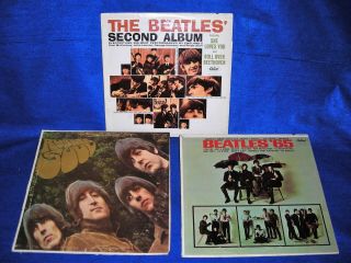 3 Vintage " Beatles " Vinyl,  Lp,  Records / Rubber Soul / Second Album / Beatle