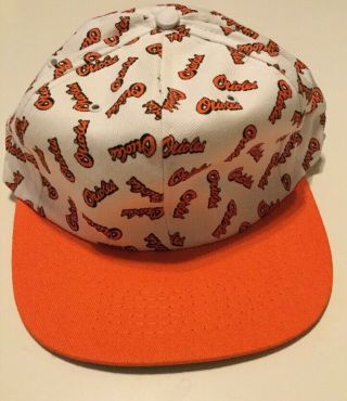 Vintage Baltimore Orioles All Over Logo Hat Snapback 80’s Vtg