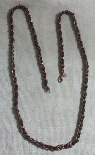 Vintage Cookie Lee Brown Satin Cloth Woven Copper Link Chain 35.  5 " Necklace