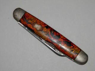Vintage Simmons Keen Kutter Folding Pocket Knife Red Black Flame Handle As - Is Nr